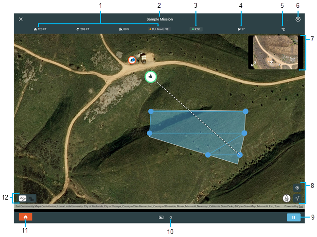 During flight, the ArcGIS Flight interface shows the main components.