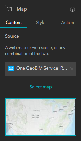 Web scene containing 3D model content added through the BIM Cloud Connection is added to the Map widget.