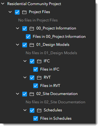 Project Files folder and subfolders are all selected.