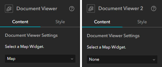 Map widget set for the first Document Viewer and None set for the second Document Viewer