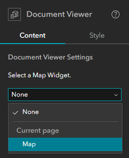 Select a Map Widget menu in the Document Viewer settings