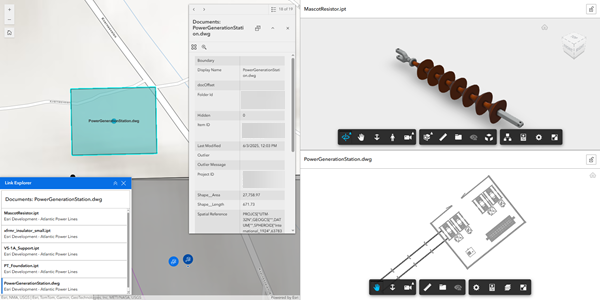 Map selection displays the first available link in Document Viewer that is connected to the Map widget, and Link Explorer selection displays in the second Document Viewer.
