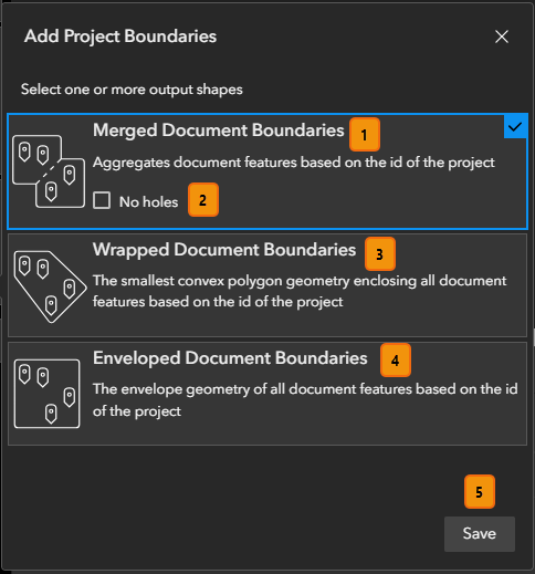 Add Project Boundaries tool settings