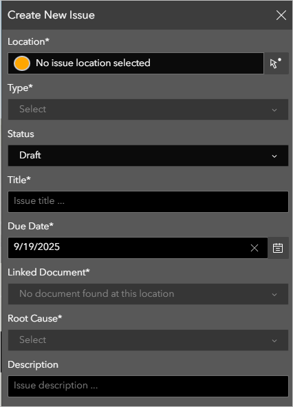 Create New Issue form Create New Issue form