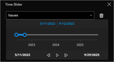 Time Slider widget analysis for Issues layer Time Slider widget analysis for Issues layer