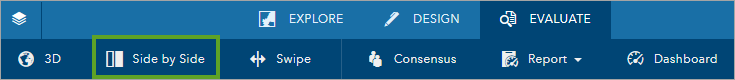 Green rectangle around Side by Side tool in the Evaluate tab.