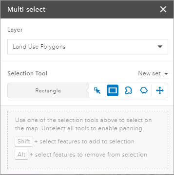 Multi-select dialog box with Rectangle tool selected