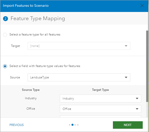 Feature type mapping in scenario importer