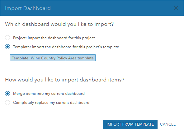 Import dashboard from template.