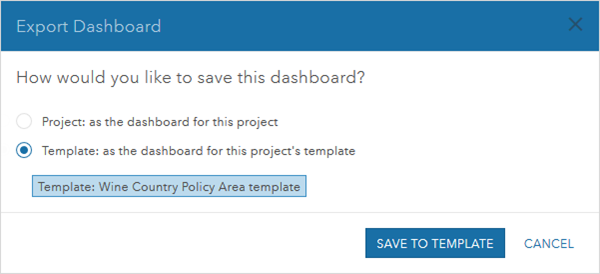Export the dashboard to a template