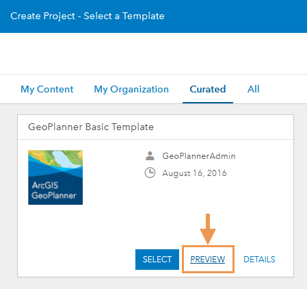 Template preview option when creating a project