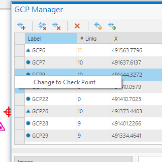 Screenshot of the option to change to check point in the GCP Manager