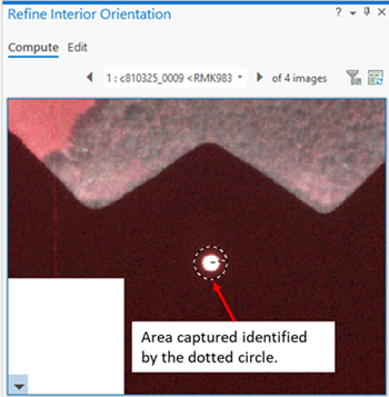Screenshot highlighting small area around the center of the fiducial