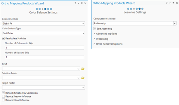 Ortho Mapping color balance and seamline settings