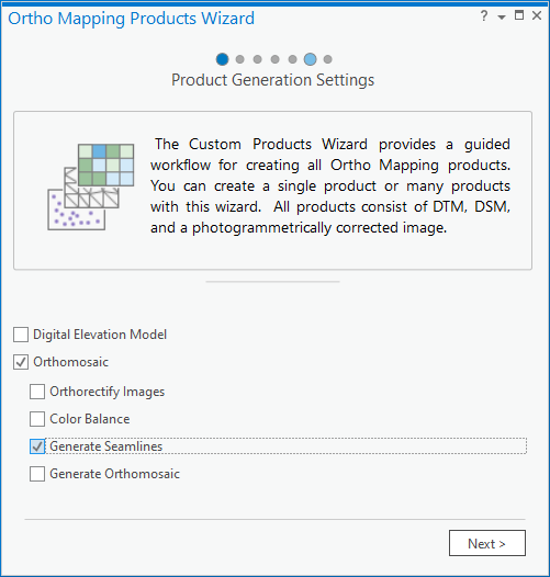 Screenshot of the Ortho Mapping Custom Products wizard with custom options enabled