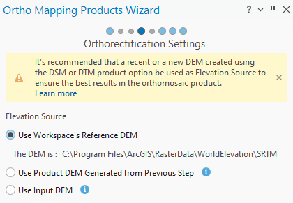 Interface for choosing a DTM
