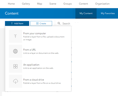 Screenshot of the ArcGIS Online interface for adding an item from your computer.