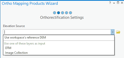 Screenshot of the Ortho Mapping Products wizard prompt to choose an elevation source