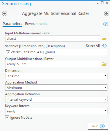 Aggregate Multidimensional Raster dialog box