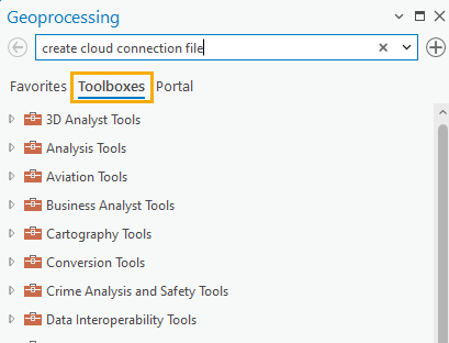 window pane with list of tools and yellow box highlighting toolboxes and search bar