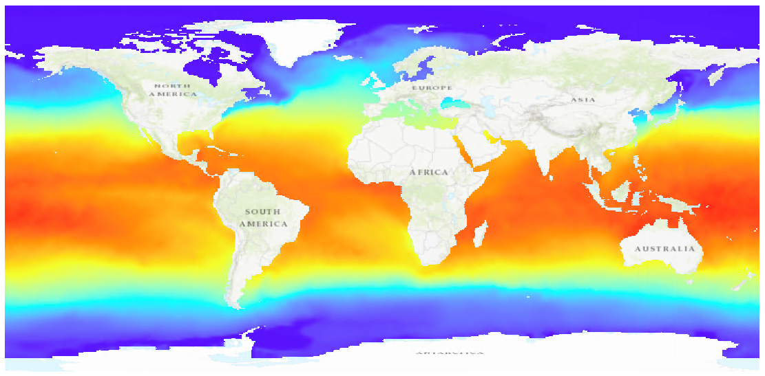 The netCDF layer displays sea surface temperature globally.