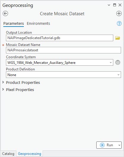 window with fields for geoprocessing pane