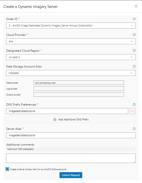 window with fields to create a server