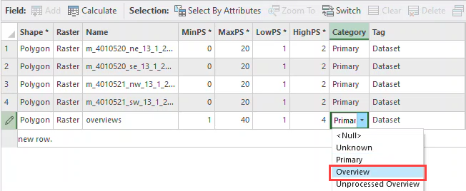 window showing a table with attribute fields and drop-down menu