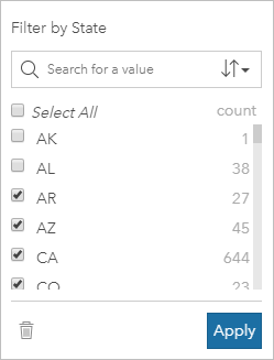 Filter the values for a string field