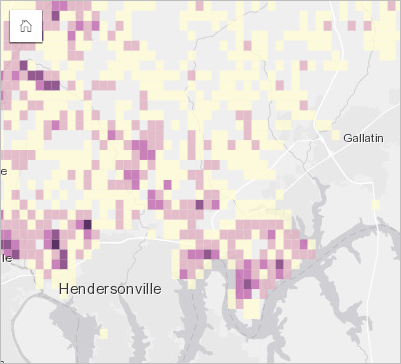 Binned map showing the relative number of service requests across the municipality