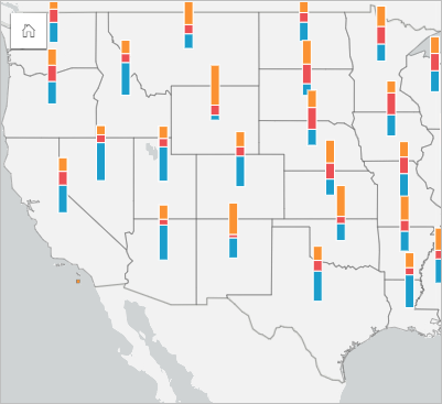 Column chart symbols showing the proportion of college types by state