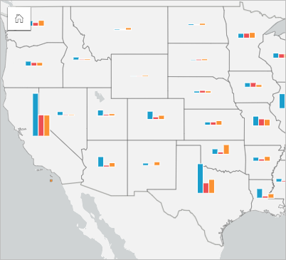 Column chart symbols showing college types by state