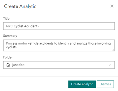 Create Analytic dialog box Create Analytic dialog box
