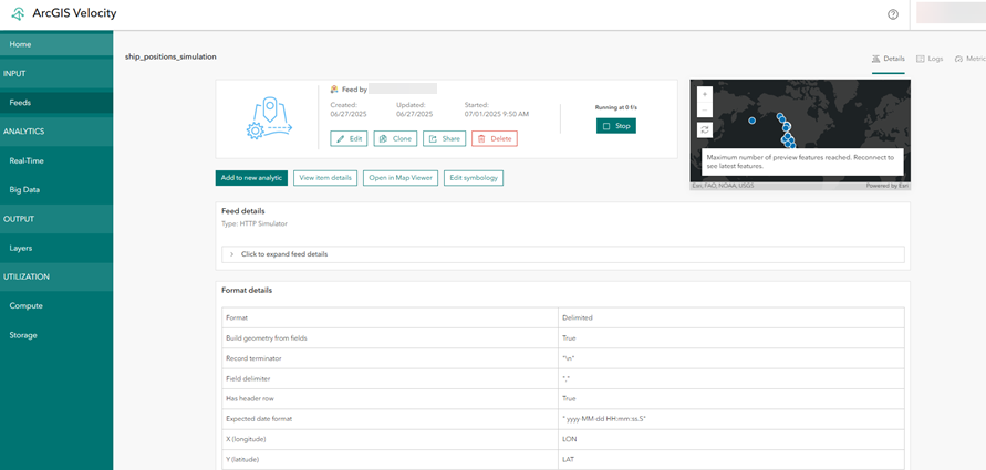 Feed Details page Feed Details page