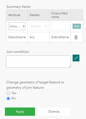 Join Features tool with summary fields configured