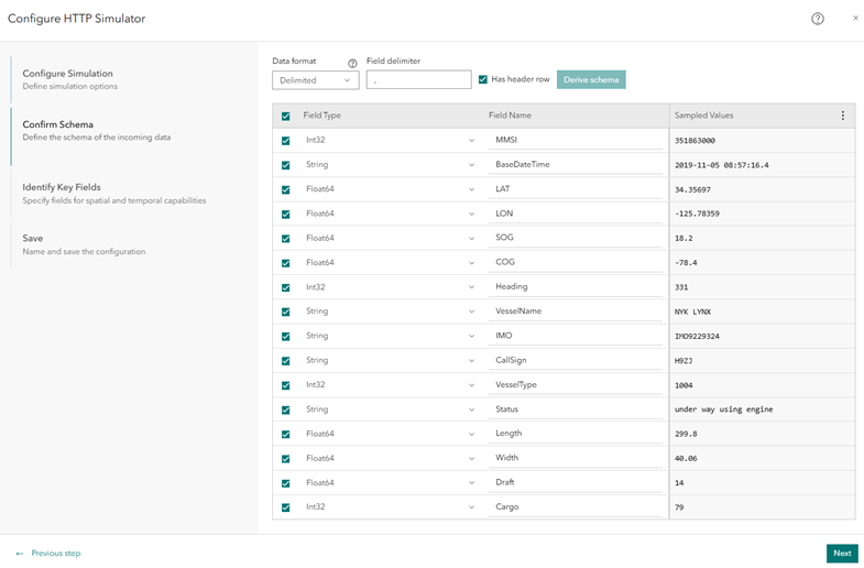Confirm Schema step in the feed configuration wizard Confirm Schema step in the feed configuration wizard