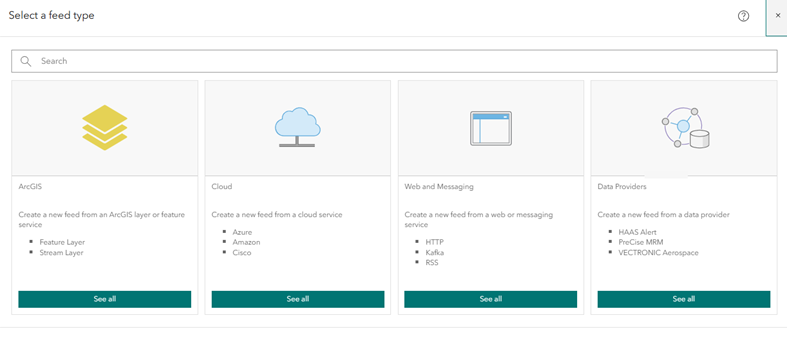 Select a feed type window Select a feed type window