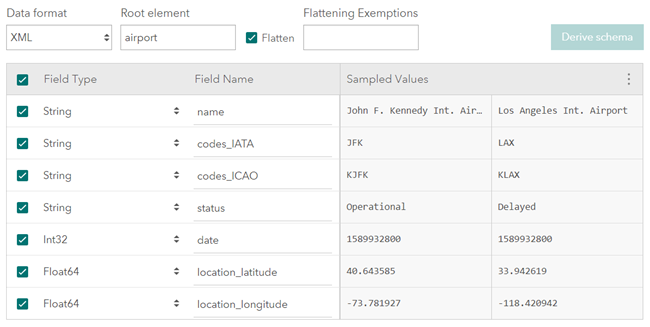 Resulting Confirm Schema page from flattened XML.