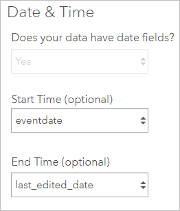 Date and time specifying Esri date fields