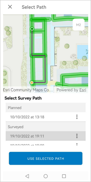 Select an existing survey path on Android