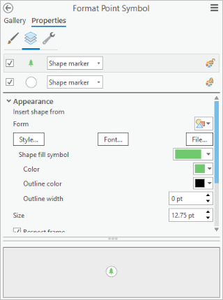 Format Point Symbol pane from ArcGIS Pro showing geometry with multiple layers