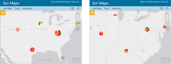 Pie chart clustering at different zoom levels Pie chart clustering at different zoom levels