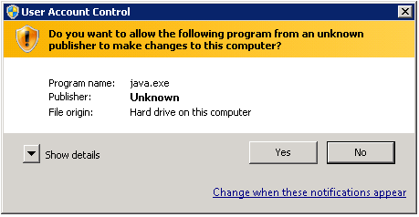 User Account Control message window