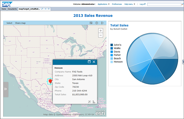 Configure The Map As The Target Of A Selector Esri Maps For Sap Businessobjects V1 0 Archive Location Analytics