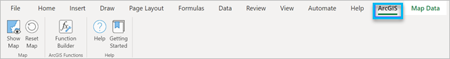 ArcGIS for Excel toolbar with Function Builder tool
