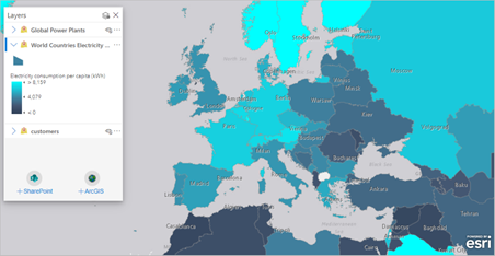 Light-to-dark color ramp on a map