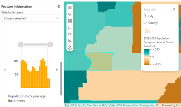 Feature information pane with Esri Demographics 2023-2028 CAGR example data