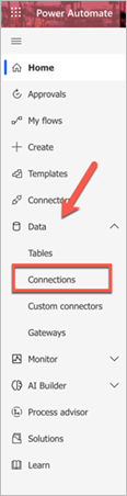 Connections option under Data