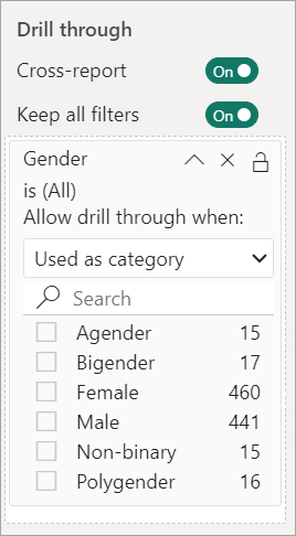 Drill through field well with attributes