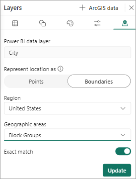 Layers pane Location type tab
